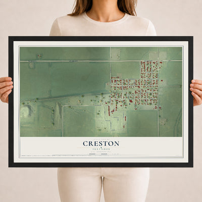 Map of Creston, Illinois, 18 x 24 inch print in a black wood frame