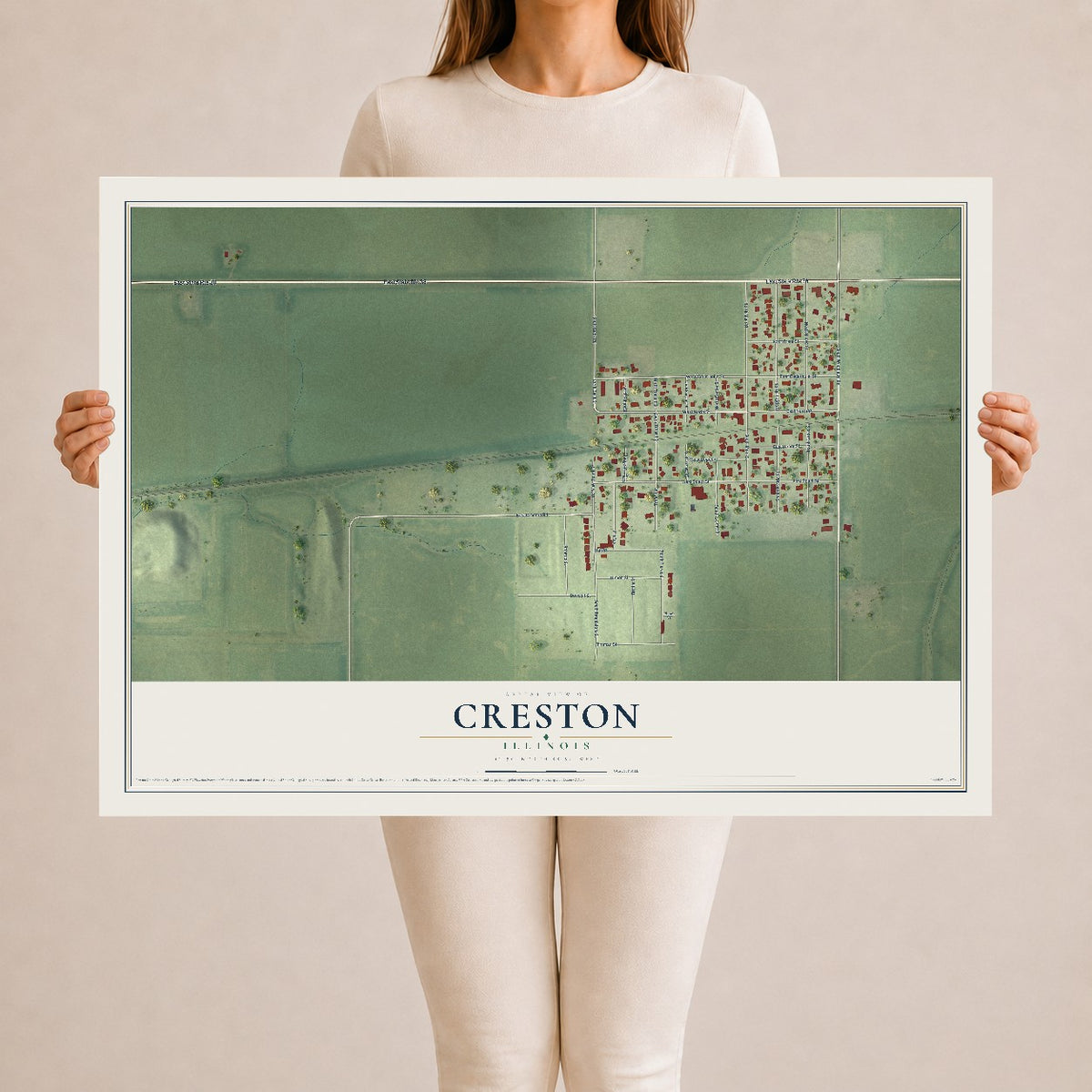 Map of Creston, Illinois, 24 x 36 inch unframed archival matte print