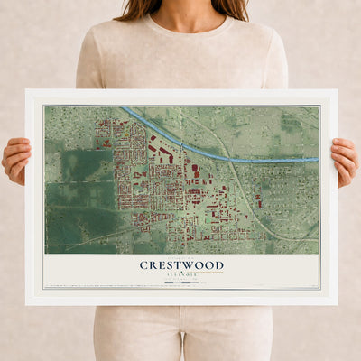 Map of Crestwood, Illinois, 12 x 18 inch print in a white wood frame