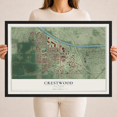 Map of Crestwood, Illinois, 18 x 24 inch print in a black wood frame