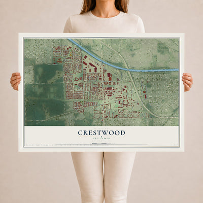 Map of Crestwood, Illinois, 24 x 36 inch unframed archival matte print