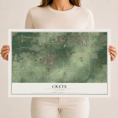 Map of Crete, Illinois, 12 x 18 inch unframed archival matte print