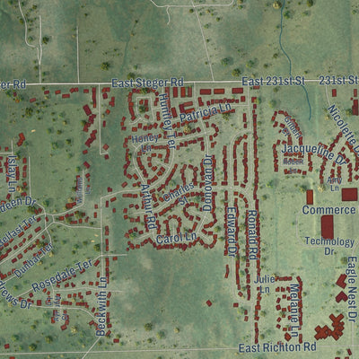 Close-up of the map of Crete, Illinois print showing street and building detail