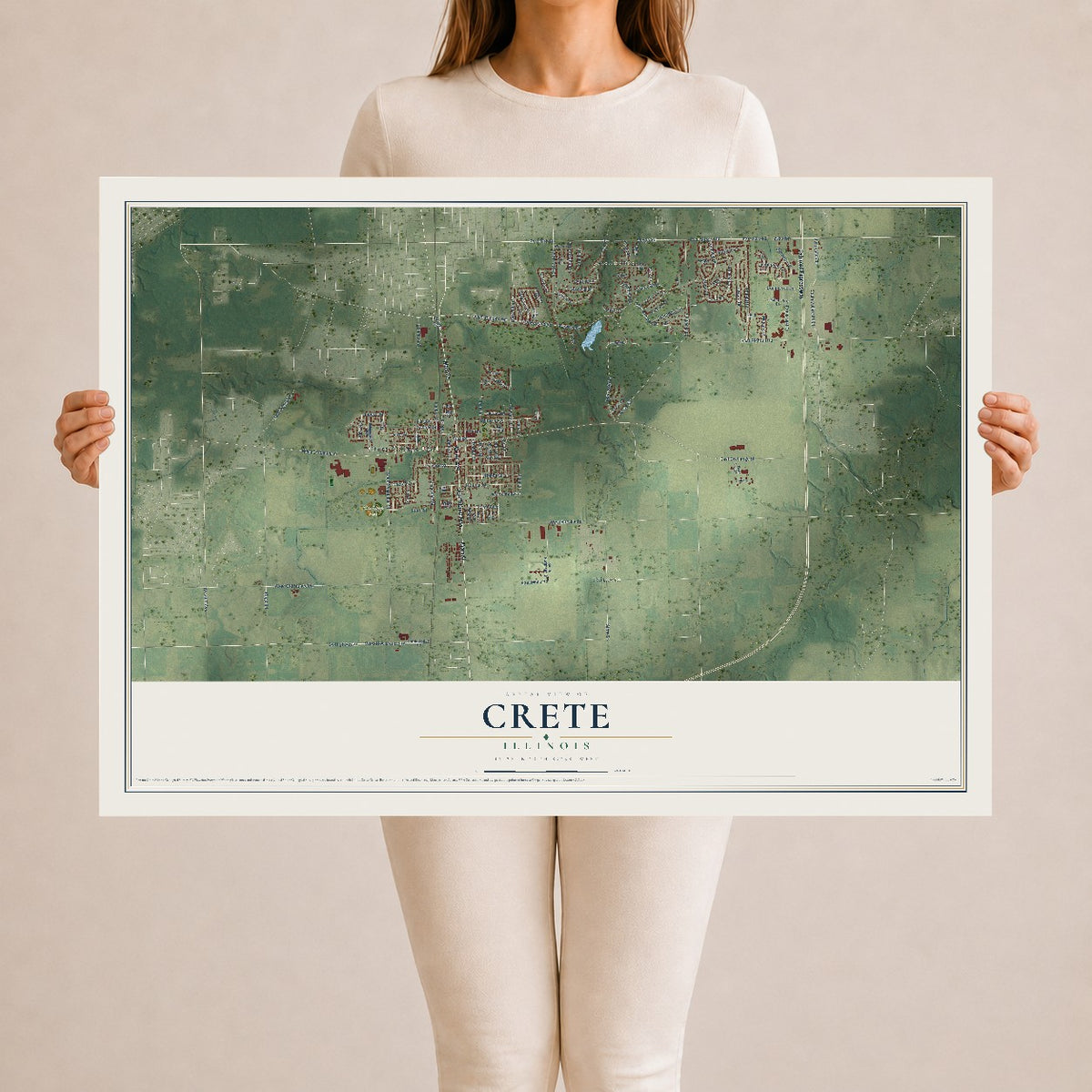 Map of Crete, Illinois, 24 x 36 inch unframed archival matte print