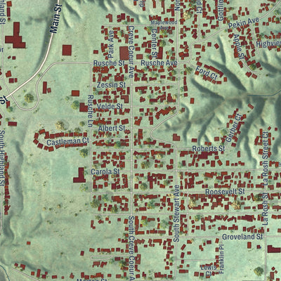 Close-up of the map of Creve Coeur, Illinois print showing street and building detail