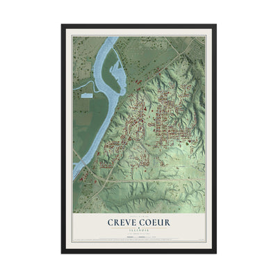 Map of Creve Coeur, Illinois, 12 x 18 inch print in a black wood frame