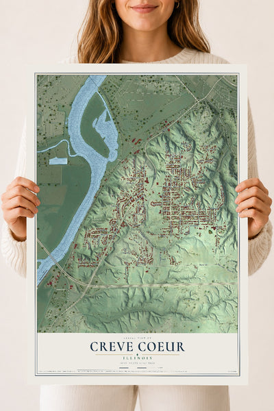 Map of Creve Coeur, Illinois, 18 x 24 inch unframed archival matte print