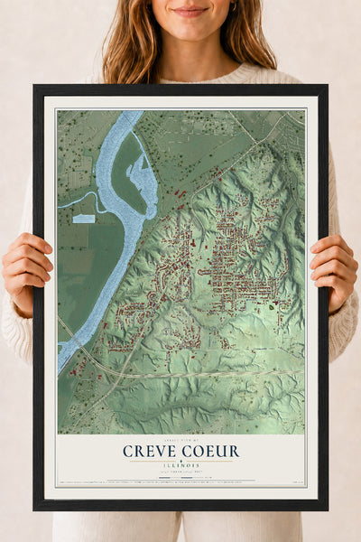 Map of Creve Coeur, Illinois, 18 x 24 inch print in a black wood frame