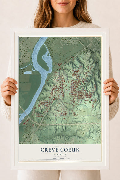 Map of Creve Coeur, Illinois, 18 x 24 inch print in a white wood frame
