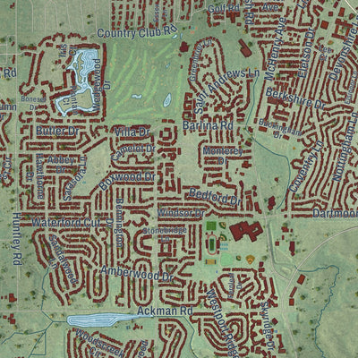 Close-up of the map of Crystal Lake, Illinois print showing street and building detail