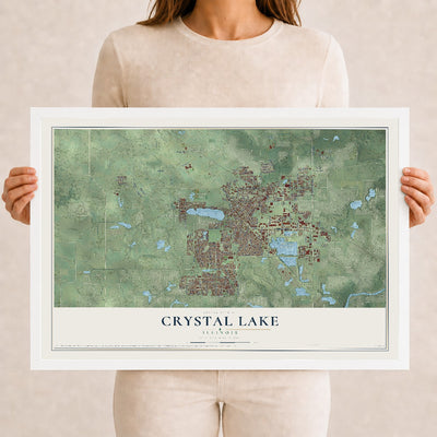 Map of Crystal Lake, Illinois, 12 x 18 inch print in a white wood frame