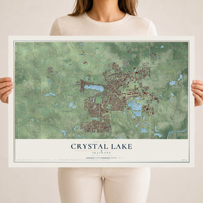 Map of Crystal Lake, Illinois, 18 x 24 inch unframed archival matte print