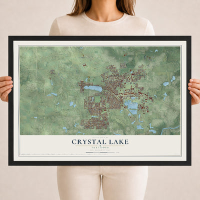 Map of Crystal Lake, Illinois, 18 x 24 inch print in a black wood frame