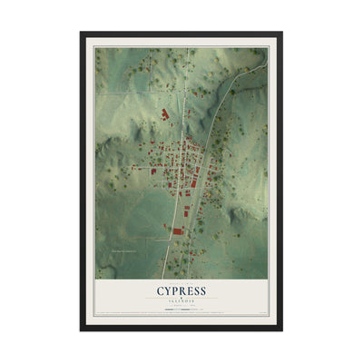 Map of Cypress, Illinois, 12 x 18 inch print in a black wood frame