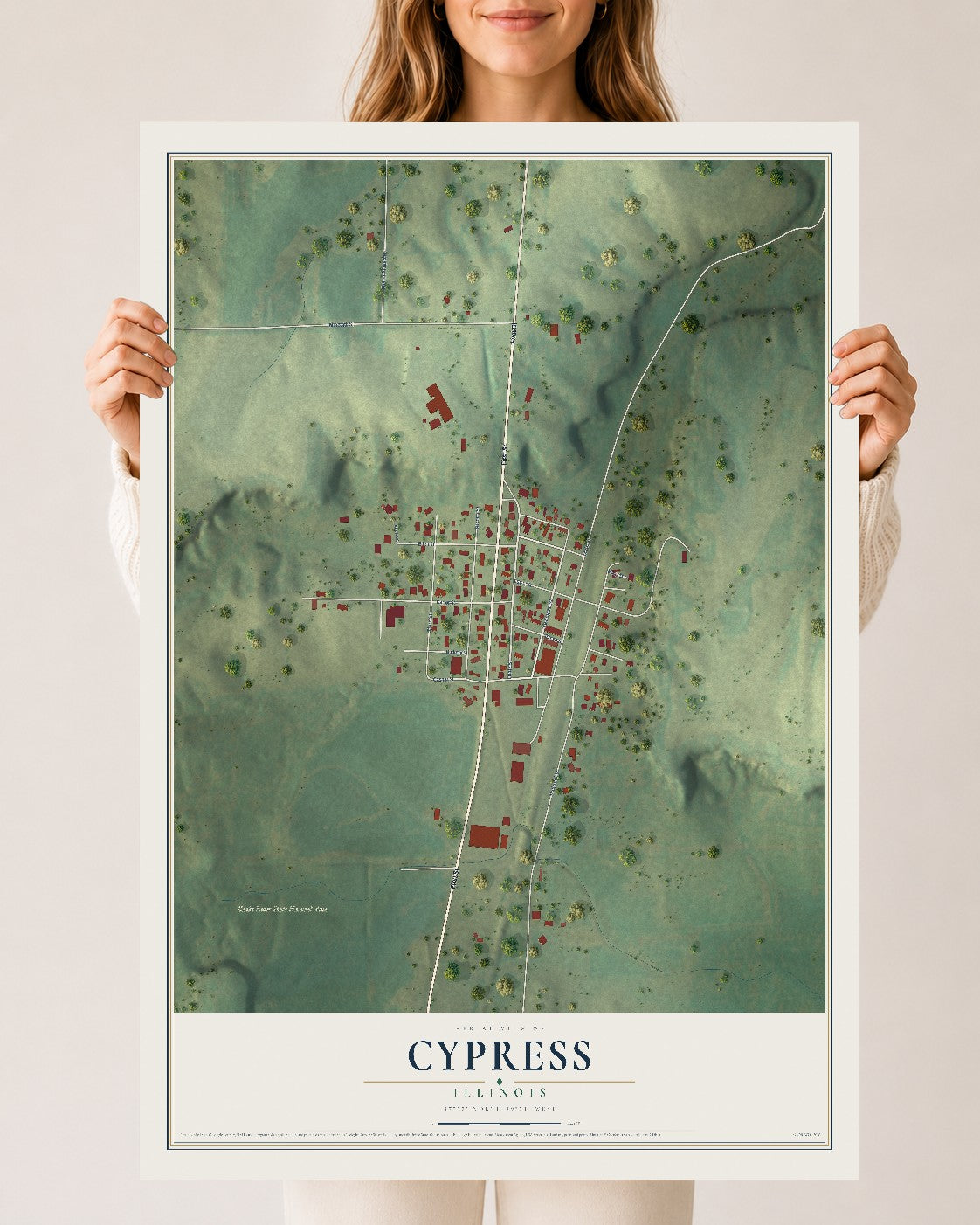 Map of Cypress, Illinois, 24 x 36 inch unframed archival matte print