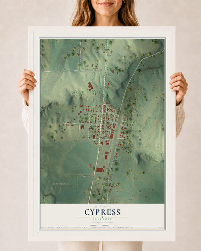 Map of Cypress, Illinois, 24 x 36 inch print in a white wood frame