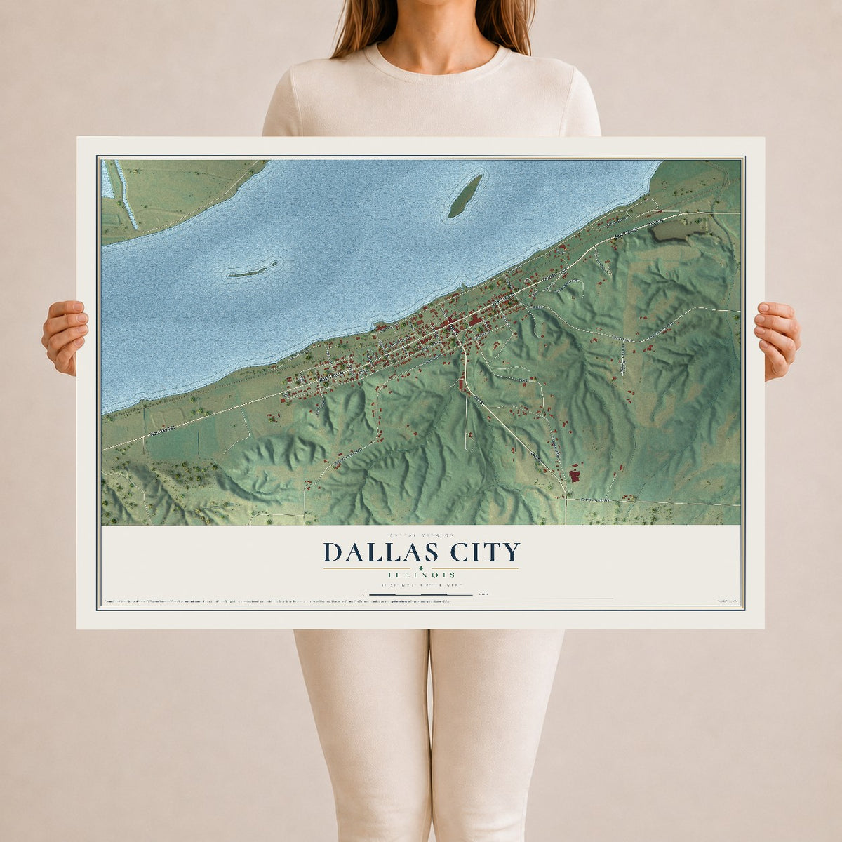 Map of Dallas City, Illinois, 24 x 36 inch unframed archival matte print