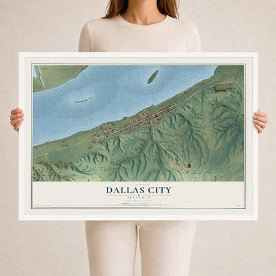 Map of Dallas City, Illinois, 24 x 36 inch print in a white wood frame