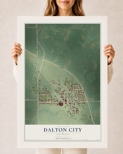 Map of Dalton City, Illinois, 24 x 36 inch print in a white wood frame