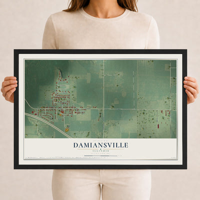 Map of Damiansville, Illinois, 12 x 18 inch print in a black wood frame