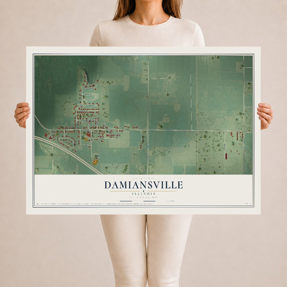 Map of Damiansville, Illinois, 24 x 36 inch unframed archival matte print