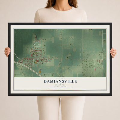 Map of Damiansville, Illinois, 24 x 36 inch print in a black wood frame