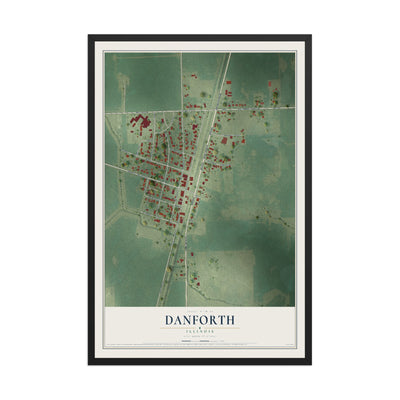 Map of Danforth, Illinois, 12 x 18 inch print in a black wood frame