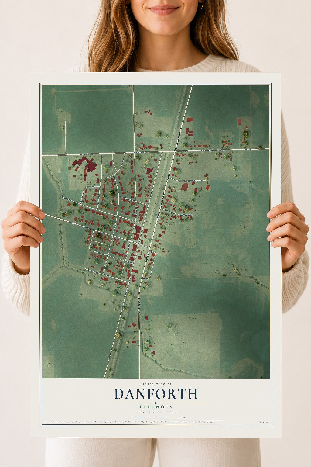 Map of Danforth, Illinois, 18 x 24 inch unframed archival matte print
