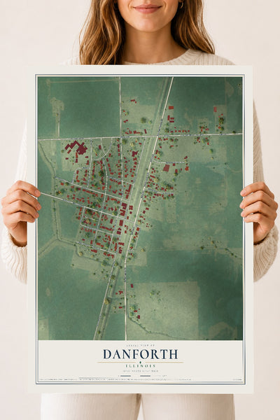Map of Danforth, Illinois, 18 x 24 inch unframed archival matte print