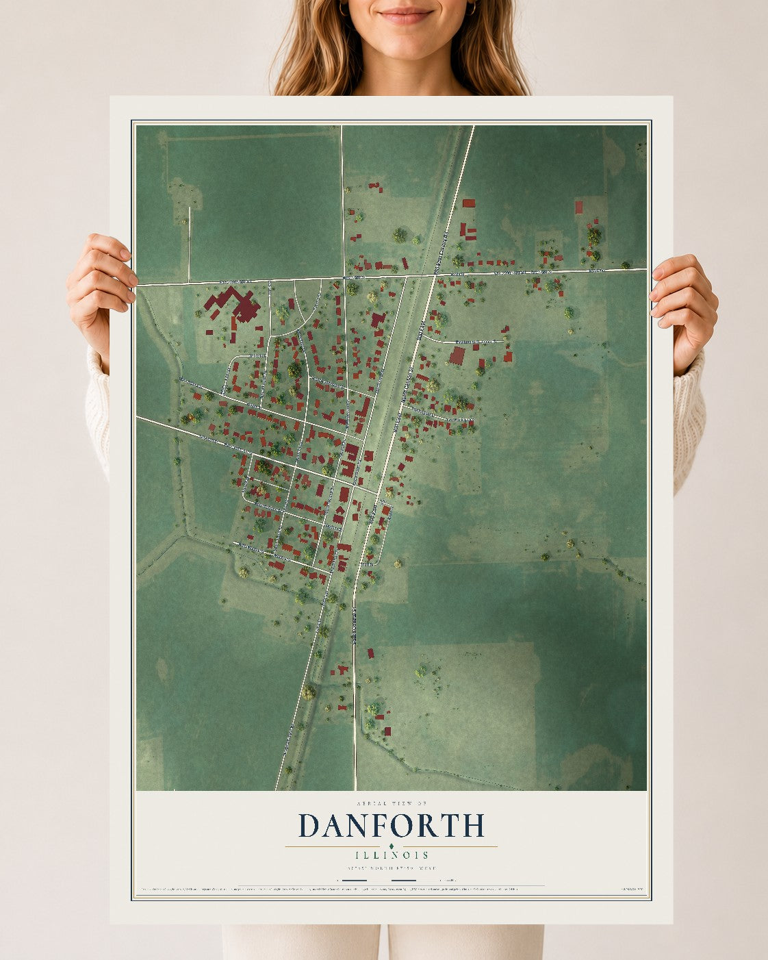 Map of Danforth, Illinois, 24 x 36 inch unframed archival matte print