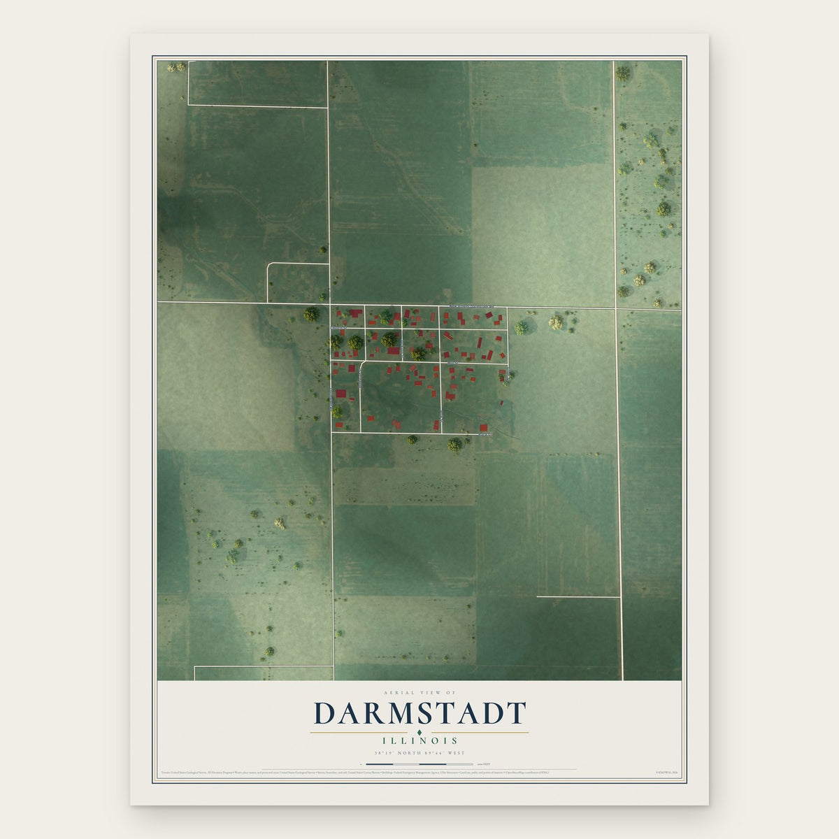 Darmstadt, Illinois map print, the full design