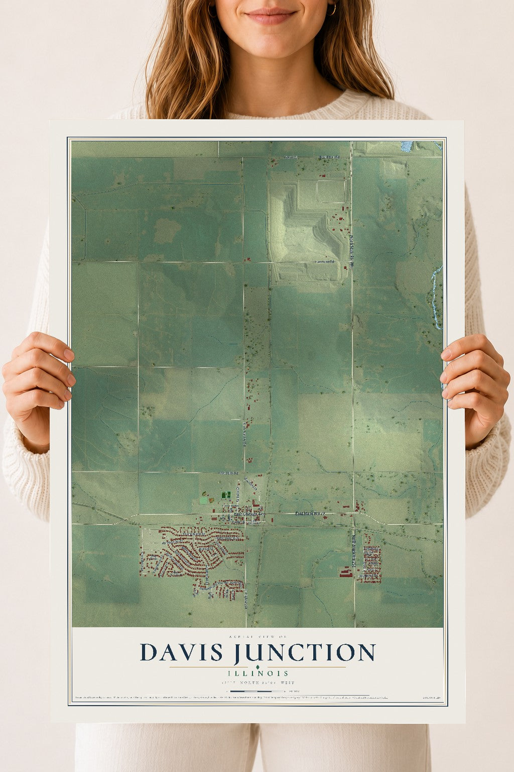 Map of Davis Junction, Illinois, 18 x 24 inch unframed archival matte print