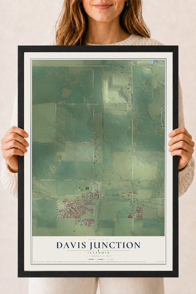 Map of Davis Junction, Illinois, 18 x 24 inch print in a black wood frame