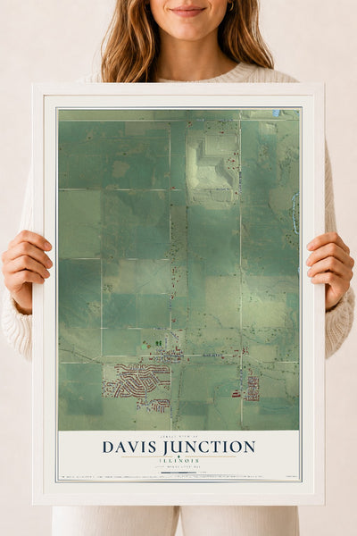 Map of Davis Junction, Illinois, 18 x 24 inch print in a white wood frame