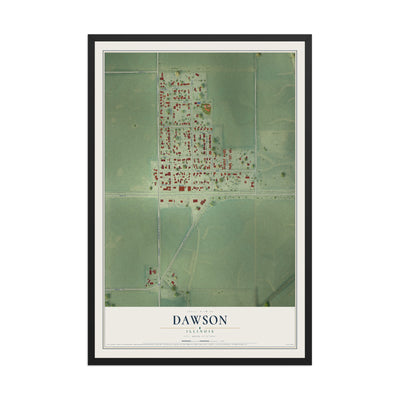 Map of Dawson, Illinois, 12 x 18 inch print in a black wood frame