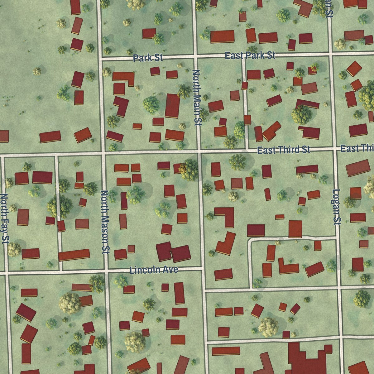 Close-up of the map of Deer Creek, Illinois print showing street and building detail