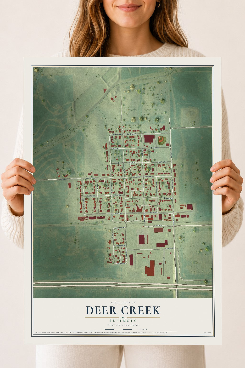 Map of Deer Creek, Illinois, 18 x 24 inch unframed archival matte print
