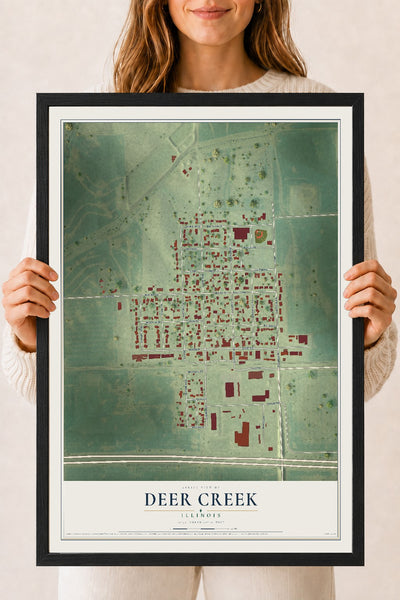 Map of Deer Creek, Illinois, 18 x 24 inch print in a black wood frame