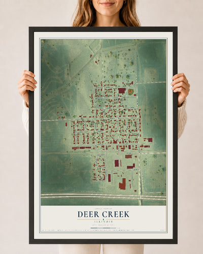 Map of Deer Creek, Illinois, 24 x 36 inch print in a black wood frame