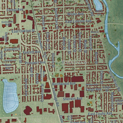Second close-up of the map of Des Plaines, Illinois print showing more streets and buildings