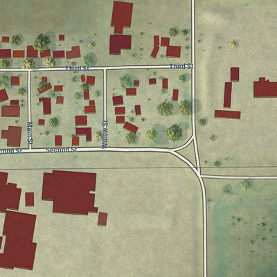 Close-up of the map of Dewey, Illinois print showing street and building detail