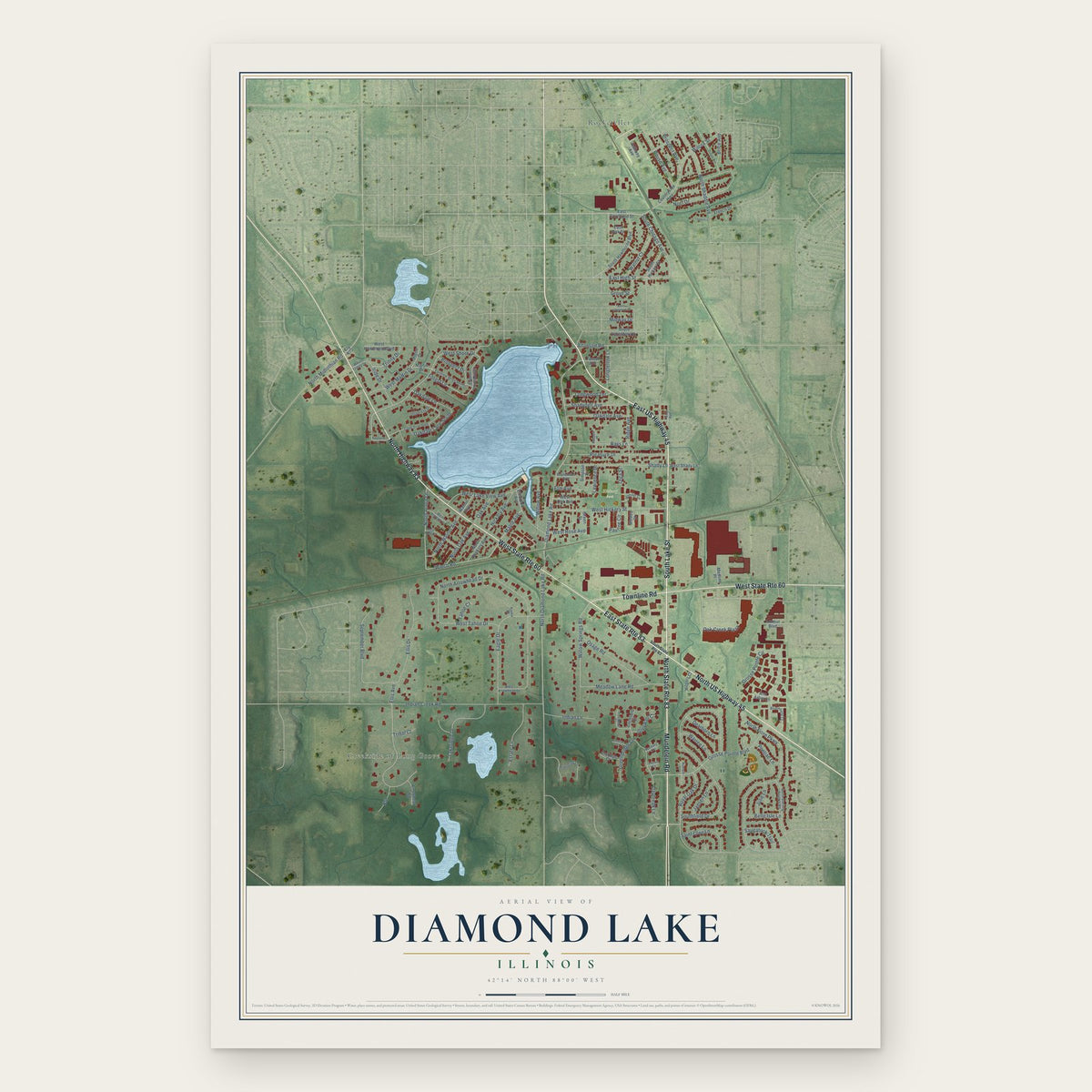 Diamond Lake, Illinois map print, the full design