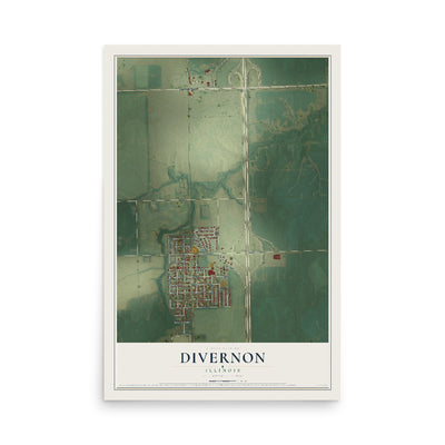 Map of Divernon, Illinois, 12 x 18 inch unframed archival matte print