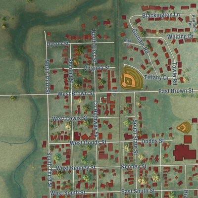 Close-up of the map of Divernon, Illinois print showing street and building detail