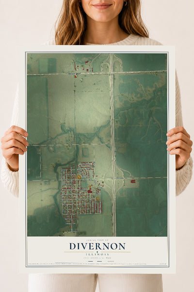 Map of Divernon, Illinois, 18 x 24 inch unframed archival matte print