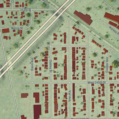 Second close-up of the map of Dixmoor, Illinois print showing more streets and buildings