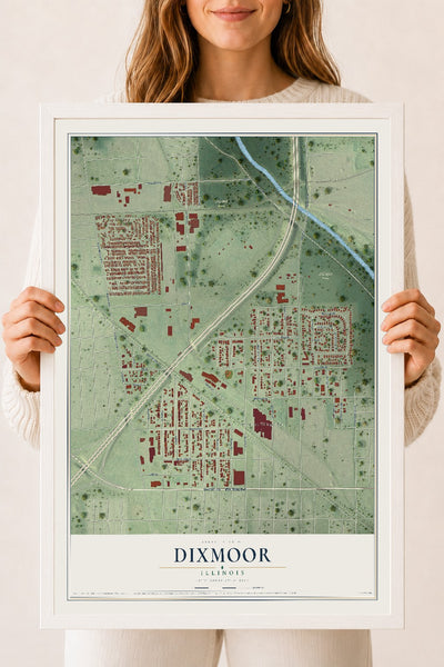 Map of Dixmoor, Illinois, 18 x 24 inch print in a white wood frame