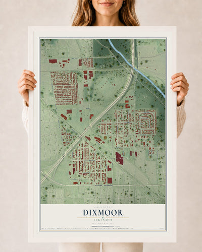 Map of Dixmoor, Illinois, 24 x 36 inch print in a white wood frame