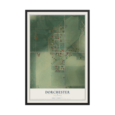 Map of Dorchester, Illinois, 12 x 18 inch print in a black wood frame