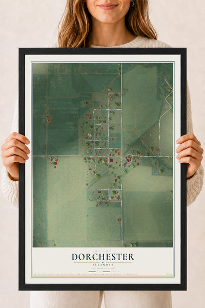 Map of Dorchester, Illinois, 18 x 24 inch print in a black wood frame